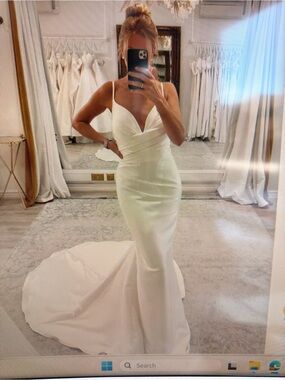 Elegant White Spaghetti-Strap Mermaid Wedding Dress- satin custom made